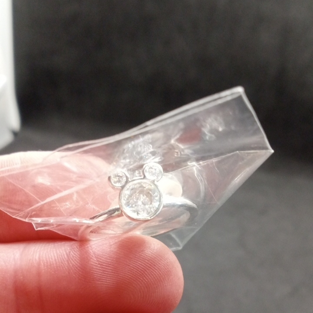 Mickey Mouse Shaped Silver Ring With Clear Crystals